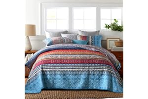 Qucover kolorowa narzuta na łóżko podwójne, 220 x 240 cm, pikowana kołdra z poduszkami, zestaw z mikrofibry, Boho