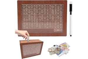 Y.A. LOTUS Tirelire avec Compteur pour 3000 Euros, marquage Amovible en Bois – Caisse à Monnaie réutilisable avec Cible à Cocher
