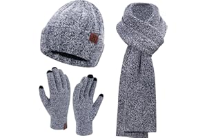 Bequemer Laden Womens Winter Warm Knit Beanie Hat Touchscreen Gloves Long Neck Scarf Set with Fleece Lined Skull Caps Gifts for Women Men
