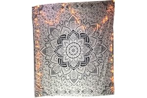 raajsee Tapestry Mandala Black & White Indian cotton wall hanging Throw/Hippie Tapestry Black/Bohemian Bedding Elephant dorm decor Tapestries/Boho Queen Bedspread 210x220cms/A gift