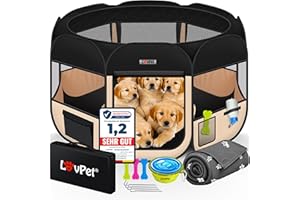 Lovpet® Parque Plegable para Cachorros y Gatos, Incluye comedero para Perros y Gatos, Tejido Oxford, Sistema desplegable para Interior y Exterior