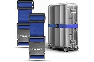 Travely® Pas do walizki premium – wyjątkowo rzucający się w oczy i bezpieczny – w zestawie 2 tabliczki z nazwiskiem – taśma do bagażu idealna na krzyż, zestaw 2 szt. – granatowy