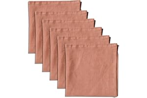 Linendo 100% Pure Linen Dinner Cloth Napkins 38 x 38 cm Pink - Set of 6 Pack European Flax Natural Fabric Washable for Home and Kitchen