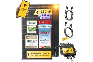 Solakon® 900W Balkonkraftwerk - Balkonkraftwerk 800W komplett Steckdose - neuester 800 Watt Wechselrichter - Solaranlage Komplettset - 450W bifaziale Solarmodule inkl. Zubehör - 10m Kabel