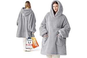 ‎BEDSURE BEDSURE Hoodie Decke mit Ärmeln - Kuschelpullover als Geschenke für Frauen - Tragbare Decke zum Anziehen Erwachsene Kuscheldecke mit Ärmeln Weich Warm Geschenke für Freundin Mütter, Grau 95x85 cm