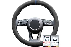 ‎S- TETIC S-TETIC® Premium Lenkradbezug aus Alcantara | Blaue 12-Uhr Markierung | Universalgröße 36-38 cm | Lenkradcover | für Sommer und Winter