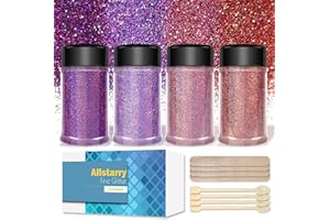 Allstarry - Polvere olografica ultra fine glitterata, 4 colori, metallizzata, 80 ml, per barattolo, per resina, bicchieri, slime e arti pitturiche, decorazione fai da te, serie Rose Purple