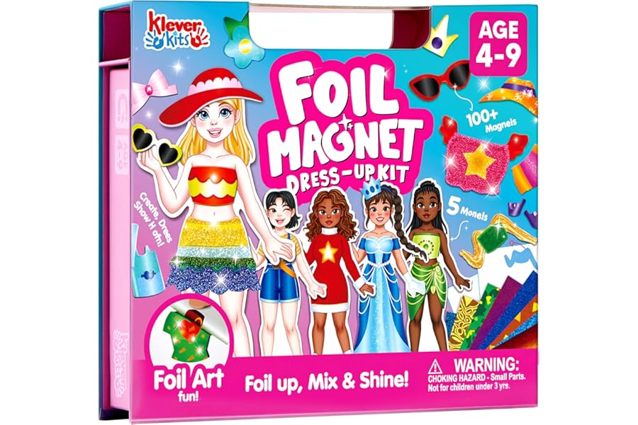 Klever Kits Magnetic Dress Up Dolls for Girls Ages 4+,Deluxe Styling Set with 5 Princess Dolls,60+ Magnetic Outfits & Foil Accessories,Travel Friendly Activity Book Gift for Girls 4,5,6,7,8 Years Old