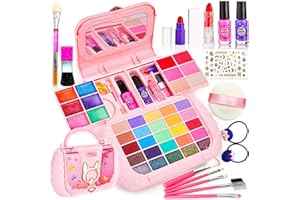 Lubibi Kit de Maquillaje Niñas, Juguete de Belleza Cosmético Lavable, Maletín Maquillaje, Regalo de Princesa para Niñas de 3 a 10 Años