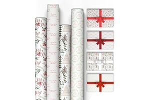 Kraft & Co Christmas Wrapping Paper Rolls – 4 Pack Thick Paper Sheets 69 cm x 8 m – Kraft Xmas Gift Wrap – Festive Eco Friendly Wrapping Papers for Christmas Gifts Wrap – Arts and Craft – 32 m Total