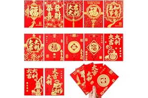 LUTER 36 Pezzi Buste Rosse Cinesi, Capodanno Hong Bao Buste Rosse con Motivi Cinesi Classici e Parole di Benedizione Tasche Portafortuna per la Festa di Primavera