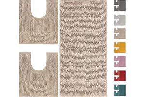 Home Tresor - Set Tappeti Bagno 3 Pezzi per Wc e Bidet, Parure Completo Microfibra Morbido Antiscivolo Assorbente Giro Water Shaggy - Beige
