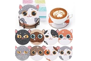 ANZRLE Arte de Diamantes con Soporte, Artes y Manualidades para Adultos, Kits de Pintura de Diamantes, Posavasos de Mandala DIY para Manualidades (Gato)
