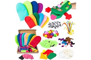 WATINC 10Pcs Animal Hand Puppet Making Kit for Kids Toddlers DIY Art Craft Felt Sock Puppet Kit Children Role Play Party Supplies Gift Include Colorful Hand Puppets, Felt Decors, Pipe Cleaners