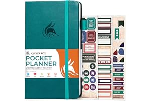 Clever Fox Agenda de bolsillo semanal – Planificador mensual de objetivos y calendario sin fecha, mini planificador perfecto para bolso, 3.7 x 6.7 pulgadas (verde azulado oscuro)