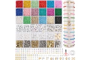 ARTREE 3mm Perline per Braccialetti, 6500+ Perline per Bigiotteria Fai da te, 18 Colori Kit Braccialetti con Lettere per Braccialetti Collane Orecchini Gioielli Fai da te