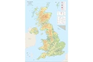 TIGER MOON THE TIGER MOON TRADING COMPANY LTD Detailed Physical Map of the United Kingdom of Great Britain and Northern Ireland - Size 100 x 70 cm - Paper Laminated