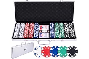 Engelhart - 320915 – Poker-Set – Koffer aus versilbertem Metall – 500 Chips 11,5 g ohne Nummer + 2 Kartenspiele, 1 Croupier-Knopf, 5 Würfel