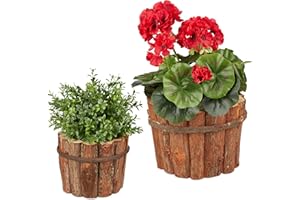 Relaxdays Set2 Macetas, Maceteros Madera con Corteza, Interior/Exterior, Cuadradas, 2 Tamaños, Plantas y Flores, Natural