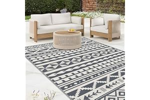 Ommda Tapis d'extérieur en plastique, géométrie, moderne, réversible, imperméable, résistant aux taches et aux UV, couverture de pique-nique pour camping-car, terrasse, terrasse de jardin