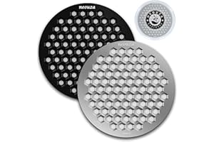 ‎NEOUZA NEOUZA V4 Krążek do espresso, grubość 0,8 mm, siatka o strukturze plastra miodu, dwuwarstwowa, czarna powłoka ochronna do kosza na kawę, portafilter, 2 szt., czarny i srebrny, 51 mm