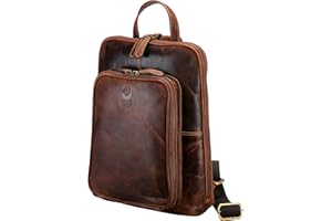Corno d´Oro Premium Damenrucksack Leder mit vielen Fächern I Damen Lederrucksack Rucksack für 14 Zoll Laptop I Vintage Daypack Tagesrucksack Braun