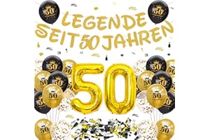 Tasoraor Deko 50 Geburtstag Mann Frau - 50. Geburtstagsdeko Girlande Schwarz Gold Luftballons und Konfetti, XXL Zahlenballon zum 50 Jahre Geburtstagsparty Dekoration