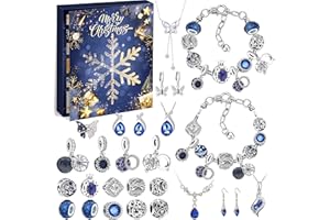ZJTAPE Kalendarz adwentowy z biżuterią dla dziewcząt na rok 2025 – kalendarz bożonarodzeniowy do majsterkowania, 24 wypełnienia, bransoletka charm, naszyjnik, kolczyki, prezent na Boże Narodzenie dla