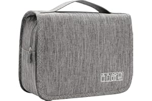 YOKGO Neceser de Viaje Hombre Mujer, Bolsa de Aseo con Gancho Colgante, Neceser Maquillaj Impermeable de Gran Capacidad, Makeupn Bag, Organizador Viaje Accesorios Gris