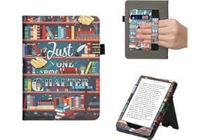 kwmobile Etui kompatybilne z Amazon Kindle Paperwhite (11. generacja - 2021) - Etui ze skóry PU z zamknięciem magnetycznym, podstawką, paskiem, przegródka na karty - motyw biblioteki wielokolorowych