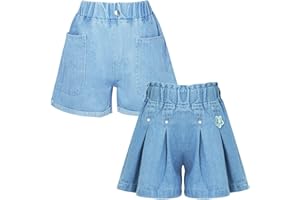 SEAUR Pantaloncini in jeans da ragazza, larghi, elasticizzati, in vita estiva, per bambini, traspiranti, per il tempo libero, corti in jeans, graziosi pantaloni casual, Pantaloncini con perle