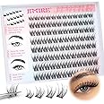 JIMIRE Self Adhesive Individual Eyelashes Wispy Lash Clusters D Curl Pre Glued Eyelashes Clusters 8-14MM Natural Press on Cluster Lashes Easy to Apply Self Adhesive Lash Clusters No Glue Needed