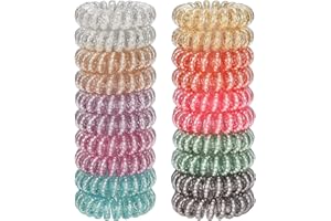 JessLab Élastiques Spirale Cheveux, 20Pcs Sans Pli et Sans Dommage, pour Queues de Cheval Cordon Téléphonique et Bracelet, Accessoire pour Cheveux Filles/Femmes Cadeau