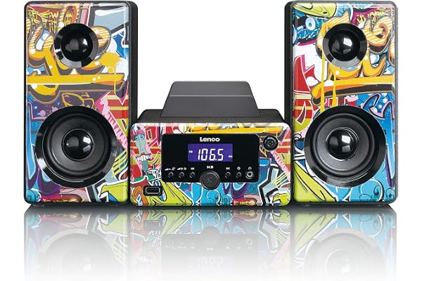Lenco MC-020 Tags - Micro chaîne stéréo avec Radio FM, Bluetooth®, entrée USB et AUX - Tags