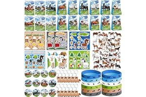 ENCETARDE Bomboniere per feste a cavallo, 41 adesivi a forma di cavallo, 12 sacchetti di gadget, 12 badge a bottone, 12 portachiavi, 12 mini quaderni, 12 braccialetti in gomma per cowboy cowgirl animali cavallo
