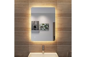 ‎SONNI SONNI LED Badspiegel 50x70 cm mit Touch, 3 Lichtfarben, Anti-Beschlag & Gedächtnisfunktion Badezimmerspiegel mit Beleuchtung