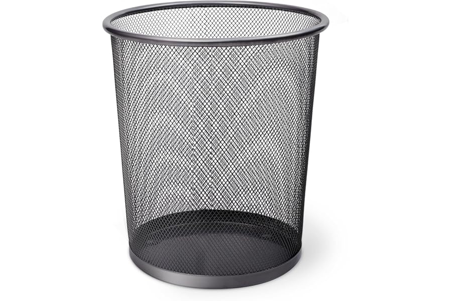 KEPLIN Round Trash Can Bin - 1 Pack Charcoal Black Non-slip Mesh Bins | Waste Paper Bin | Sturdy Metal Bin Indoor Waste Bin for Home, Bedroom, Office, Bathroom, Living Room