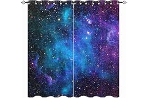 YUANZU Kids Galaxy Curtains - Space Blue Nebula Star Constellation Planet Universe Fantasy Starry Print Pattern Eyelet Blackout Thermal Window Drapes for Boys Girls Bedroom 2 Panels W168cm x D183cm