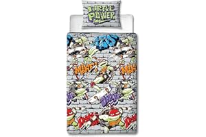 Character World Juego de Funda de edredón Oficial de Las Tortugas Ninja Mutantes Adolescentes | Diseño de Poder Reversible de 2 Caras, Incluye Funda de Almohada a Juego TNMT