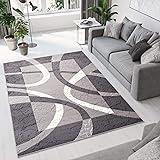 TAPISO Dream Tappeto Salotto Moderno Soggiorno Crema Grigio Astratto Cerchi Quadrato A Pelo Corto 180 x 250 cm