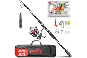 ‎PARADOX FISHING Paradox Fishing Angelruten Set zum Spinnfischen 2,1m/2,4m/2,7m I Teleskop-Rute mit Rolle, Ködern, Angelzubehör und Angel-Tasche I Angel Set – Angel-Set komplett