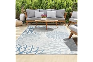 homeart Outdoor Rug - Easy-Clean, Durable, Stain-Resistant, Weather & UV Resistant Indoor & Outdoor Rugs for Porch, Deck, Balcony, Garden, Picnic and Patio | Bellis Blue, Grey - 200x290cm