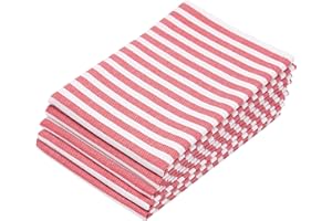 ZOLLNER Juego de 5 paños de Cocina de algodón en 50x70 cm - paños de Cocina Muy absorbentes y duraderos - Lavables hasta 60°C - en Rayas Rojas - Calidad hostelería - Certificado Oeko Tex®