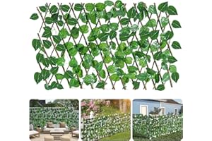 GOTGELIF Expandable Faux Privacy Fence, Airy & Evergreen Retractable Garden Trellis with Bigger Apple Leaves, Artificial Ivy Fence Screening Decoration Hedge for Balcony Backyard-Enhance Privacy and Beauty!