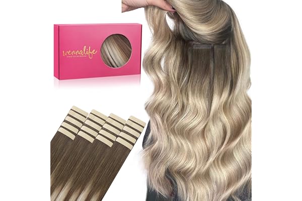 WENNALIFE Extensiones Adhesivas Natural, 45cm 50g 20 Piezas Rubio Arenoso a Platino Cabello Humano