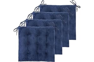FlyGulls 4 Pack Chair Cushions for Dining Office Kitchen Chairs 19" x 19" Chair Pads and Cushion Comfort Seat Cushion with Ties (48x48cm Navy Velvet)