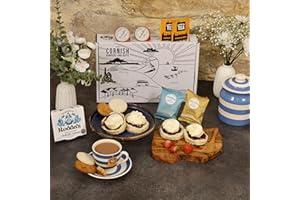 MARIELLE Cornish Afternoon Cream Tea Hamper – 2 Person Deluxe Cream Tea - Fresh Scones, Tea, Jam, Cornish Biscuts & Roddas Clotted Cream, Elegant Packaging Gift - Birthday, Anniversary & Special Occasions