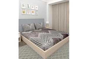 VOMZER Elastic Fitted Warm Flannel Bedsheet King Size Warm Velvet Bedsheet for Winter Double Bed 2 Pillow Covers, Size - 72 x 78 Inches (Beige Lines)
