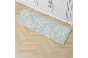 Laura Ashley - Anti-Fatigue Kitchen Mat, Iris Floral Design, Stain, Water & Fade Resistant, Cooking & Standing Relief, Non-Slip Backing, Measures 17.5" x 48", Sage Green Iris