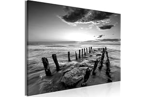 decomonkey - Impression sur Toile Intissée noir et blanc Mer 90x60 1 Pièce - Tableau Décoration Appartement Cadre en Bois Photo Déco Salon Image Esthétique Peinture sur Toile Maison